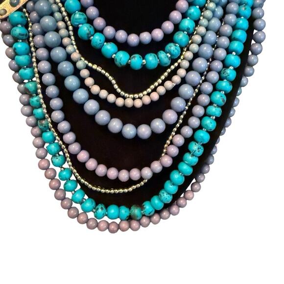 Multistrand Turquoise Purple Gold Statement Necklace Office Western Casual Party - Picture 5 of 6